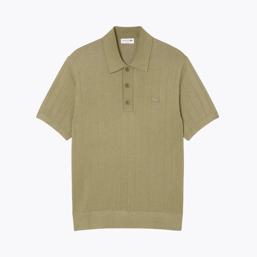 L.C Fluid Ribbed Knit Polo Collar Sweater